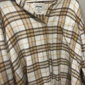 American Eagle Outfitters Men's Tan and White Plaid Shirt